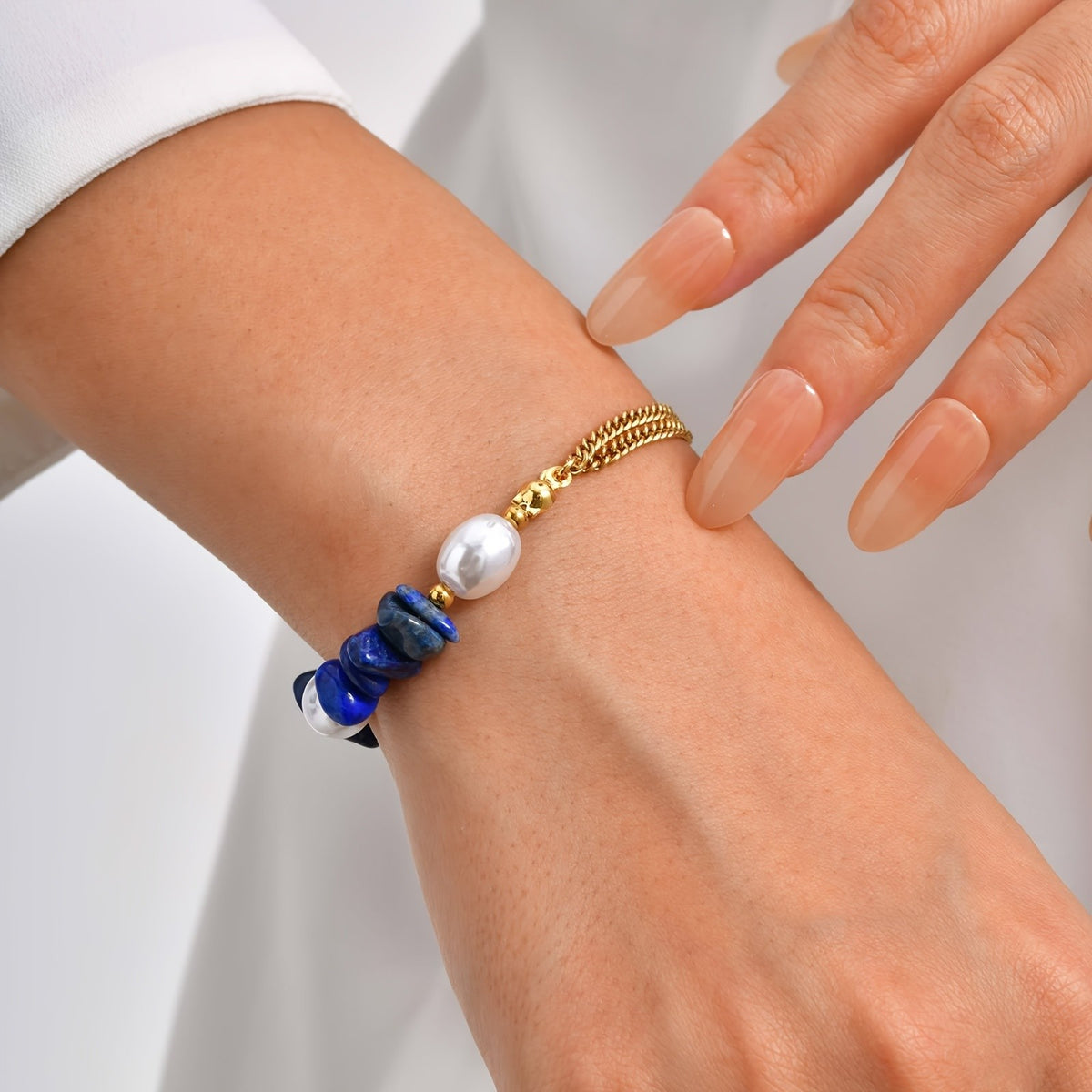 18k Natural Stone & Pearl Bracelet