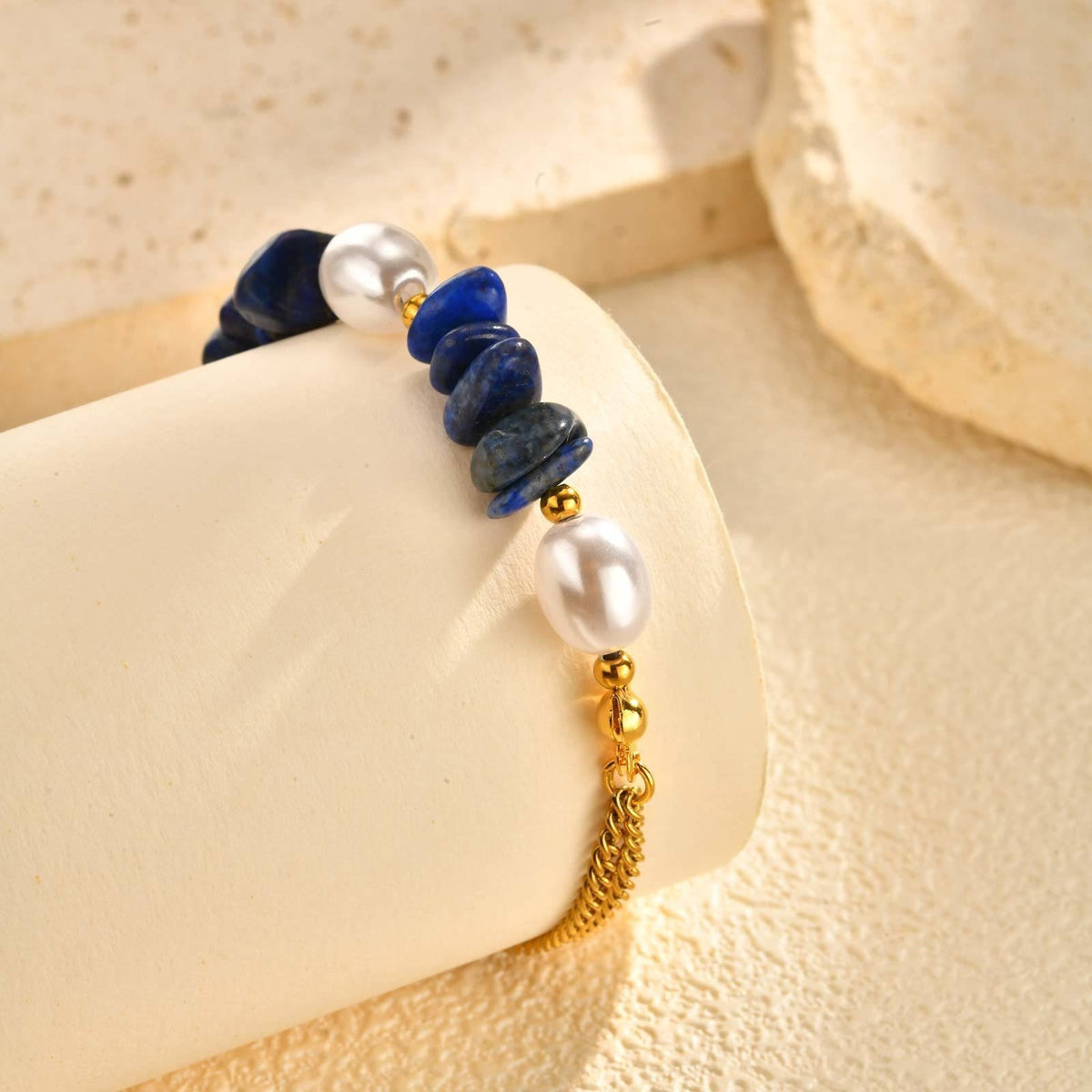 18k Natural Stone & Pearl Bracelet
