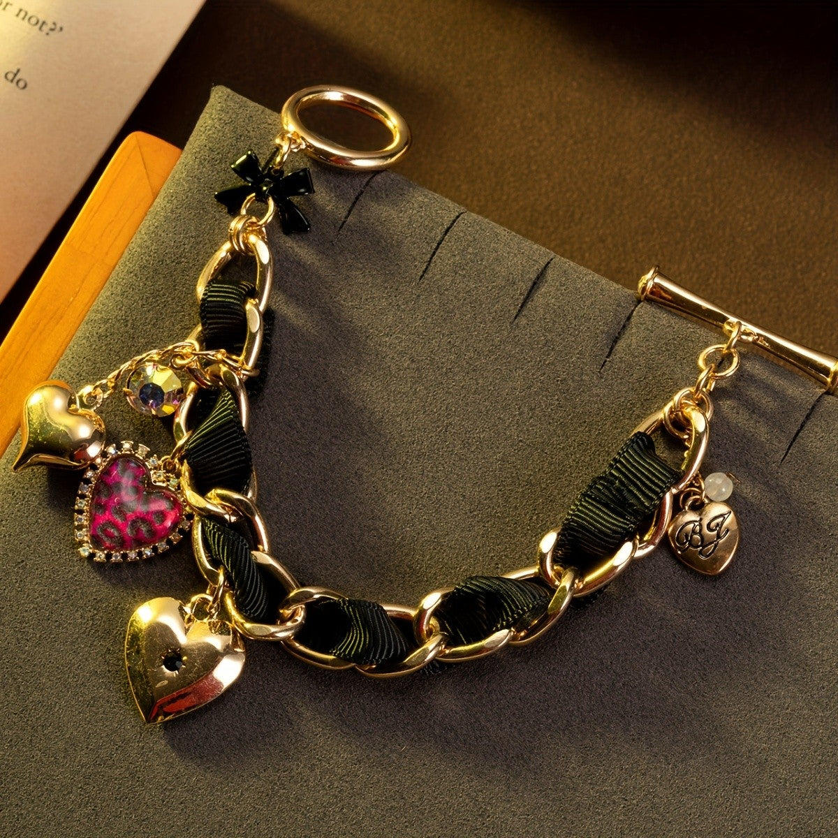 Leopard Print Heart Charm Bracelet