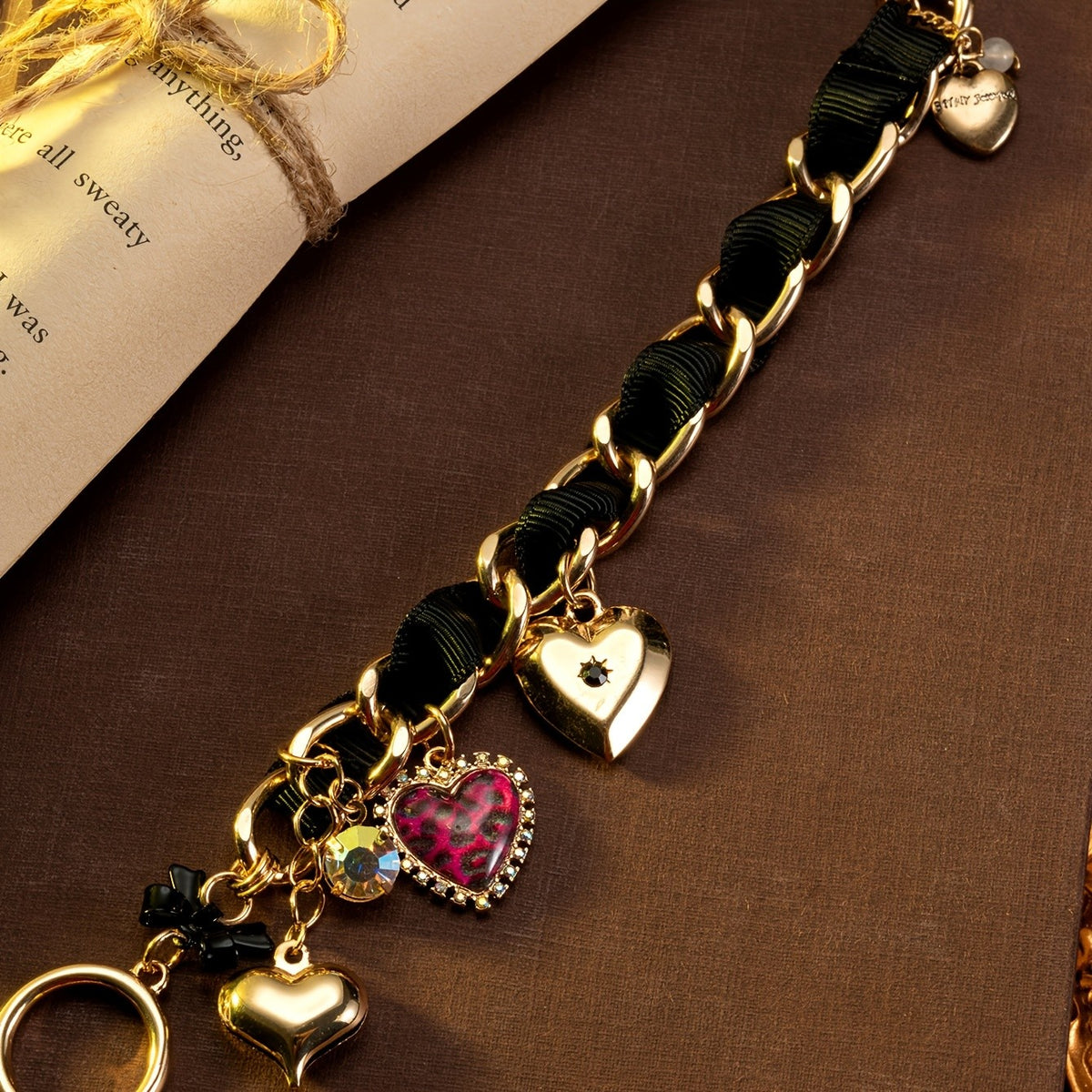 Leopard Print Heart Charm Bracelet