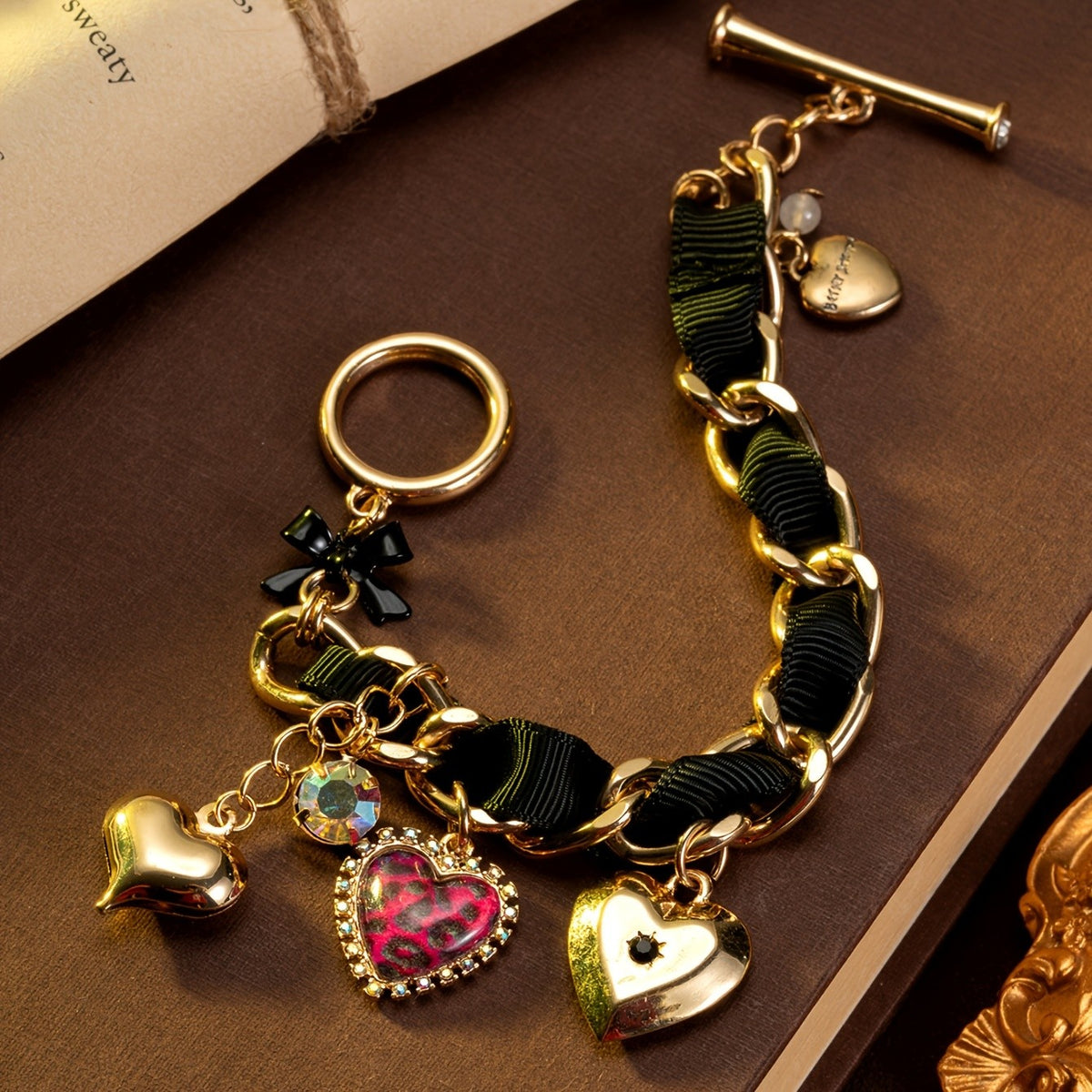 Leopard Print Heart Charm Bracelet