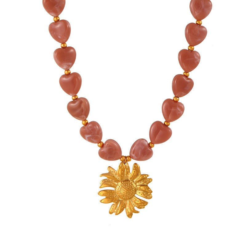 18k Layered Heart Bead Cross Necklace