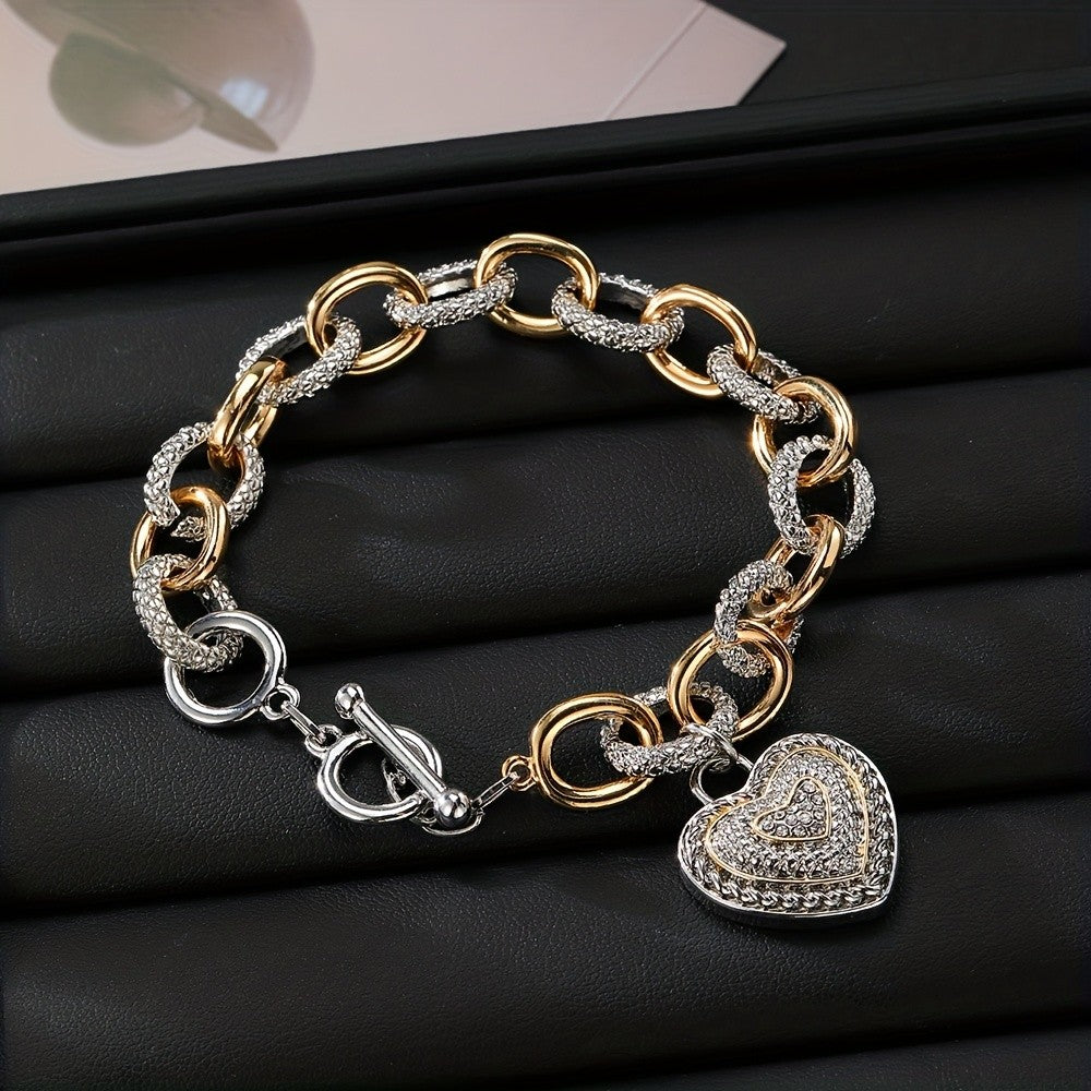 18k Two-Tone Heart Charm Bracelet