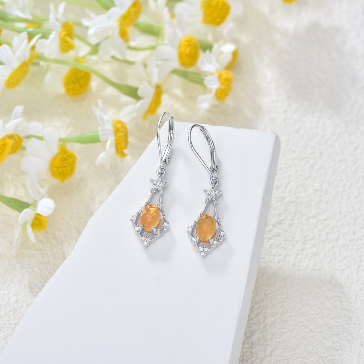 S925 Star Drop Amber Earrings