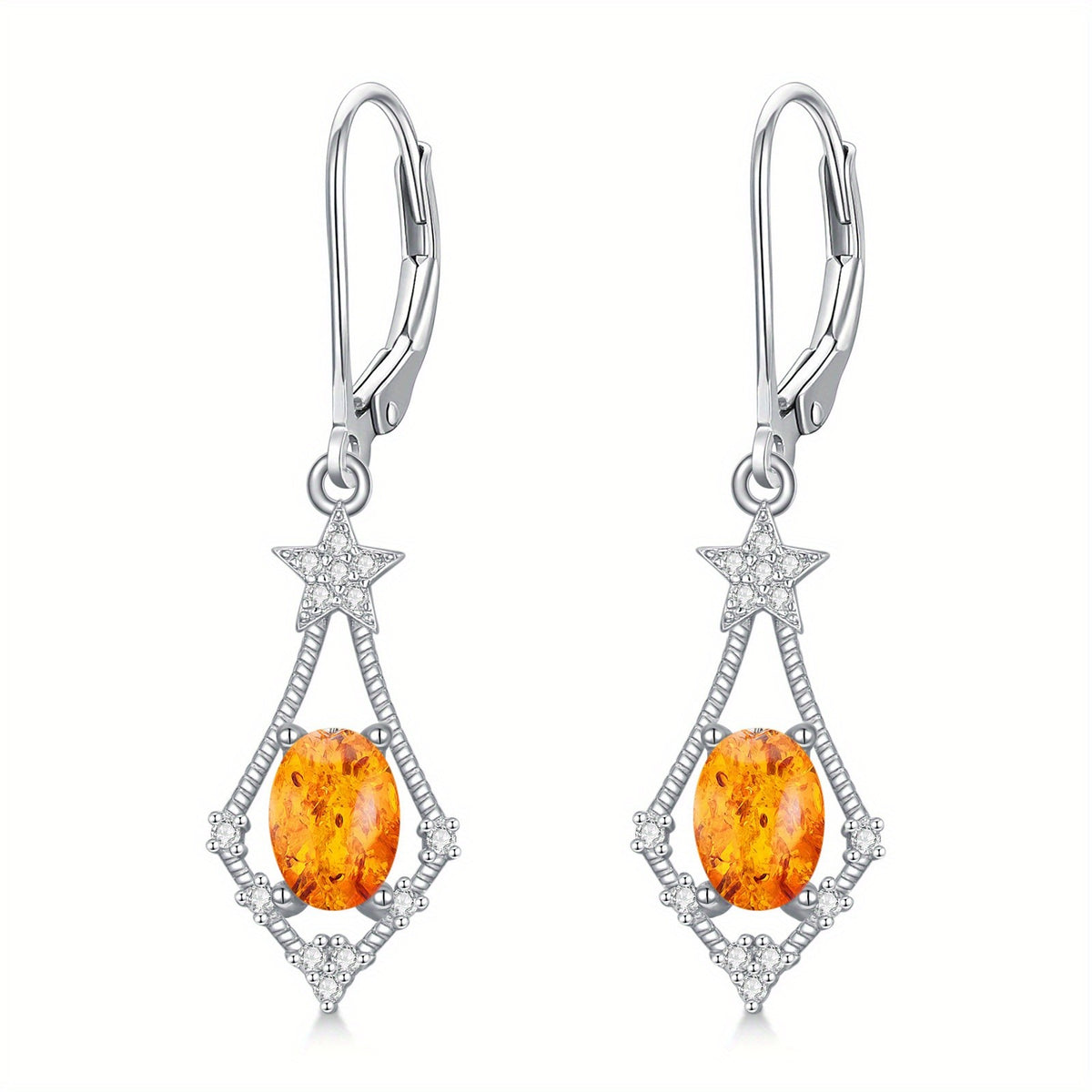 S925 Star Drop Amber Earrings