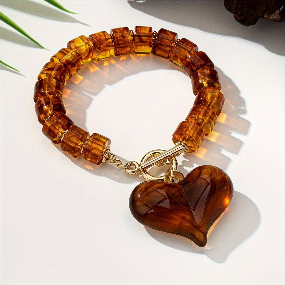 Amber Beaded Heart Pendant Necklace