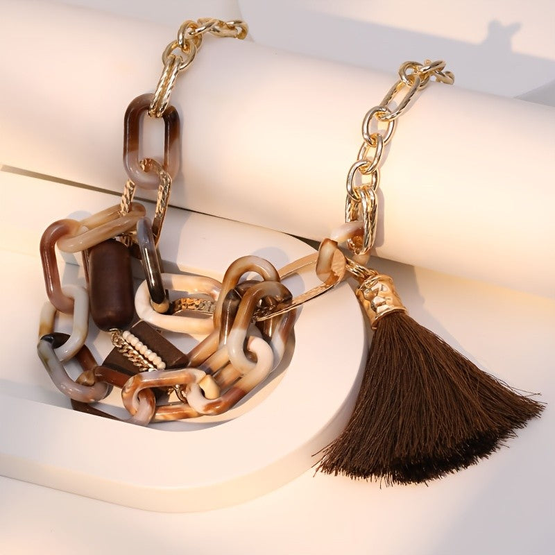 Vintage Acrylic Chain Necklace and Tassel Earring Set