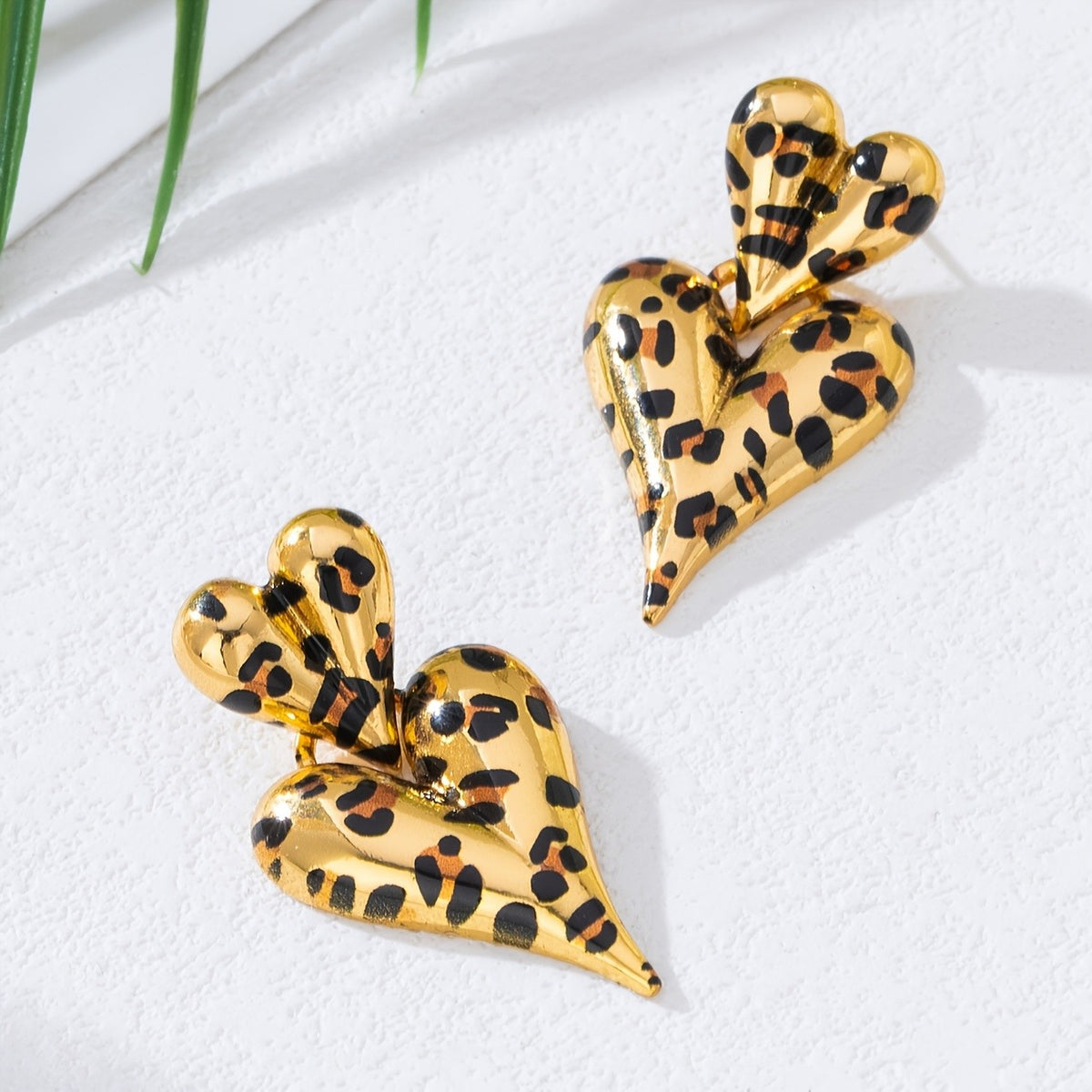 Vintage Leopard Print Double Heart Earrings