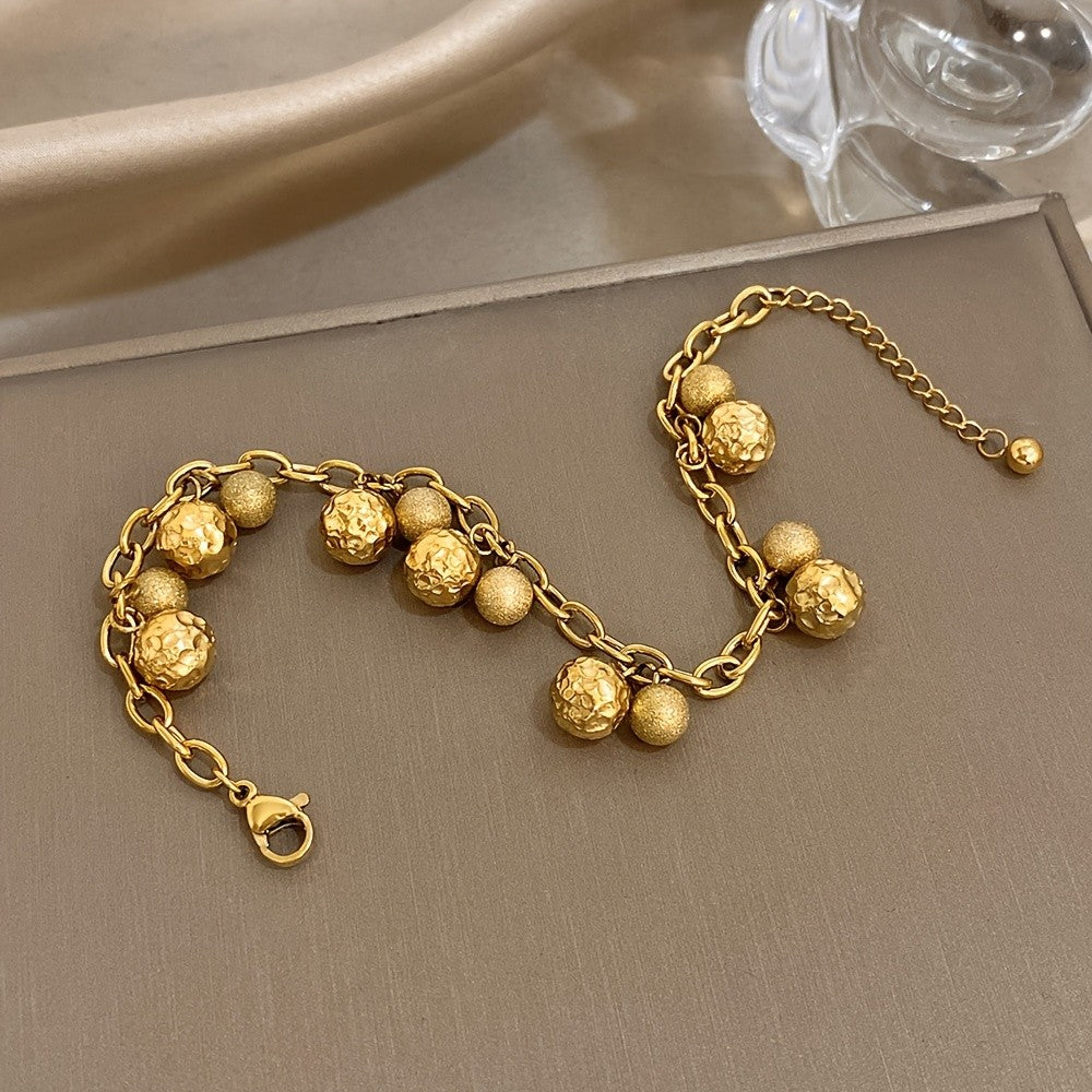18k Vintage Textured Ball Charm Bracelet