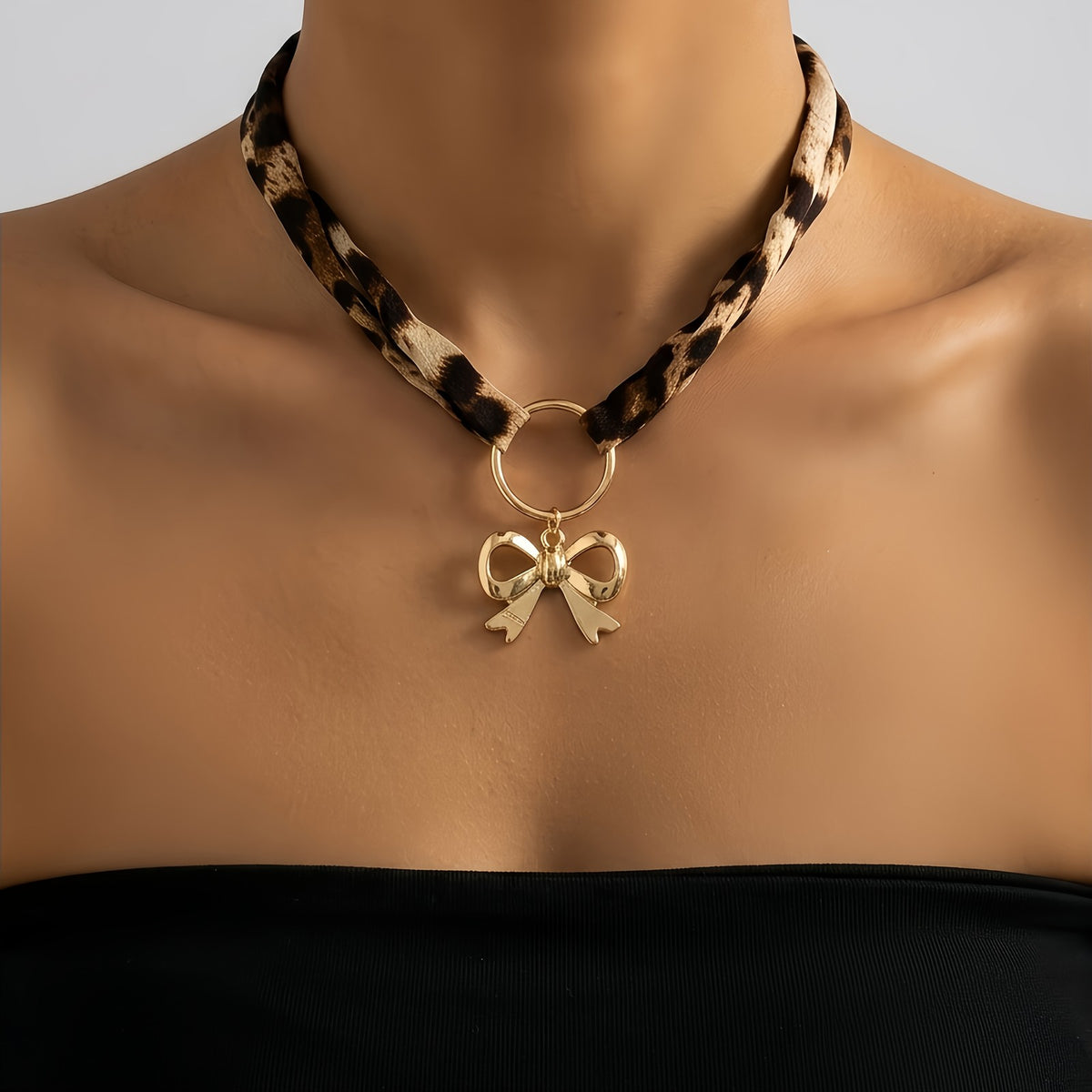 Leopard Print Bow Pendant Necklace