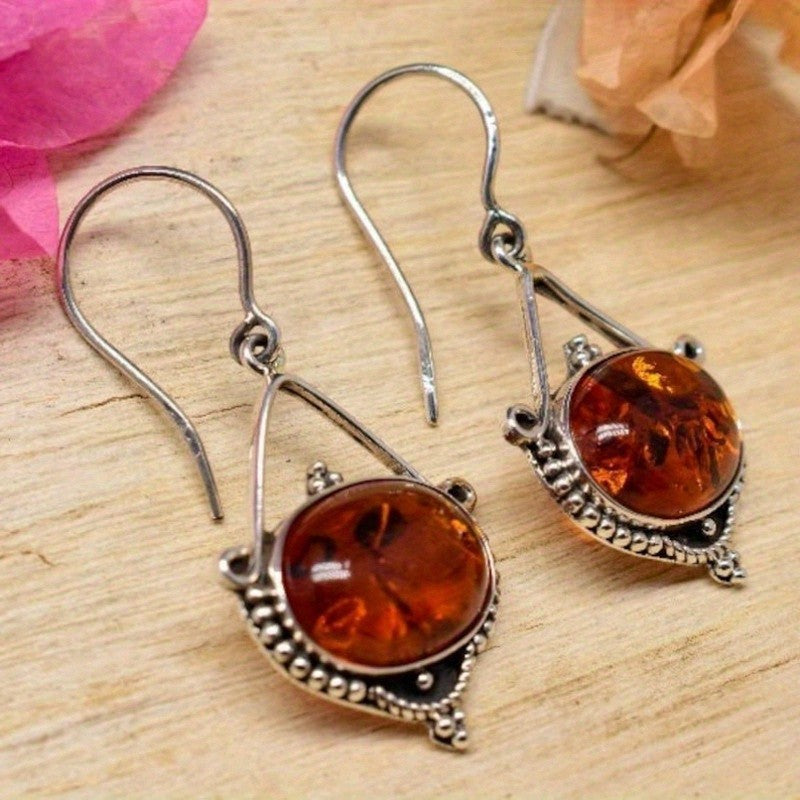 S925 Oval Amber Drop Earrings