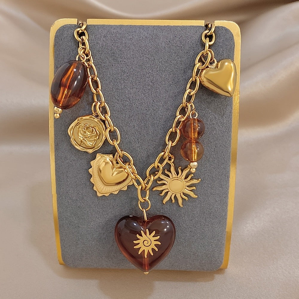 18k Amber Heart Charm Necklace