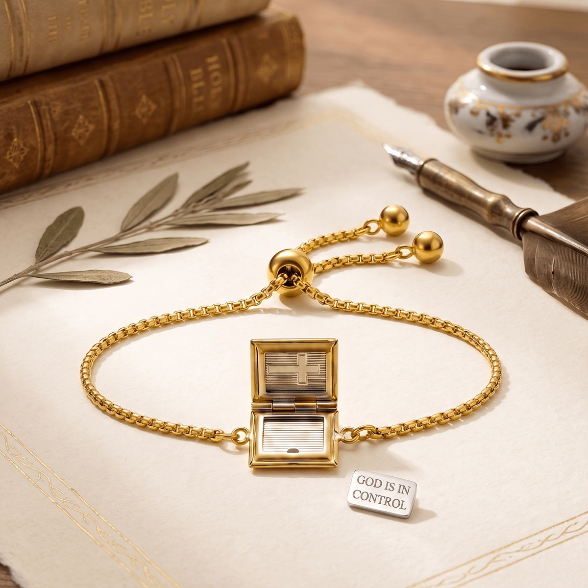 18k Openable Bible Charm Bracelet