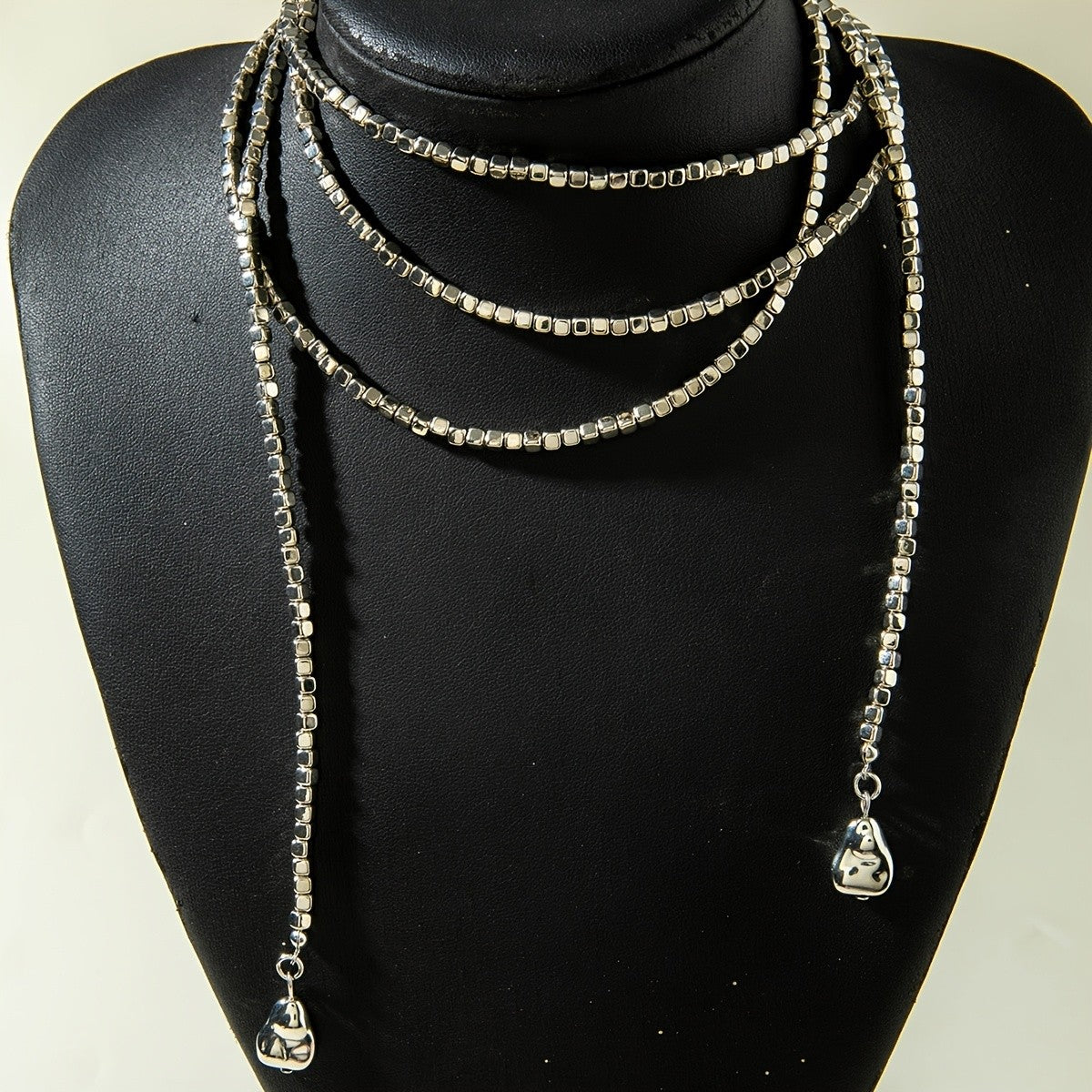 Layered Square Bead Lariat Necklace