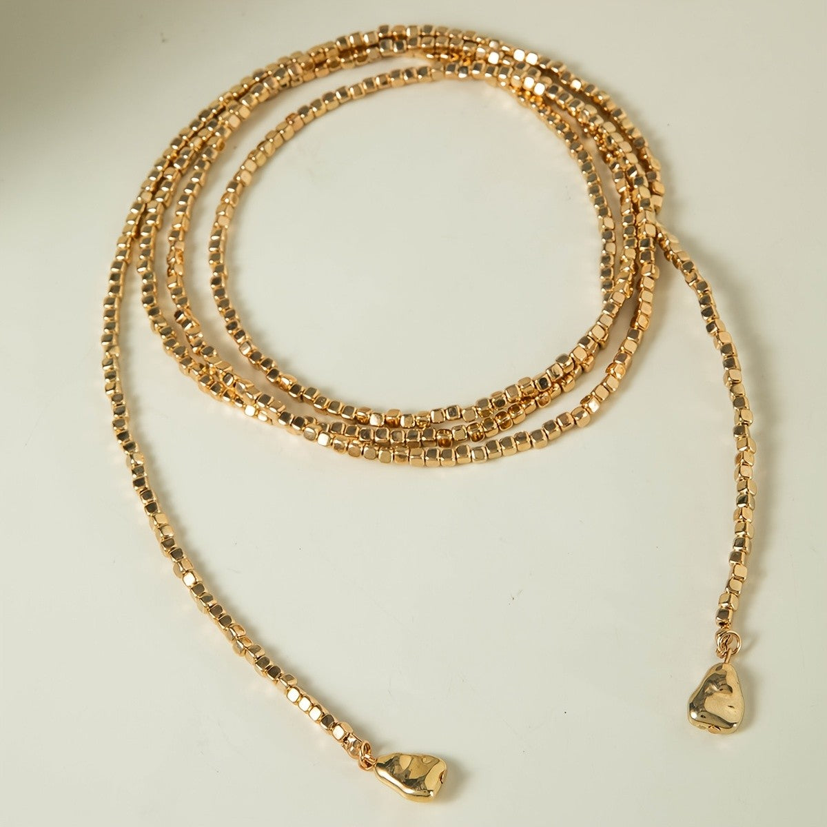 Layered Square Bead Lariat Necklace