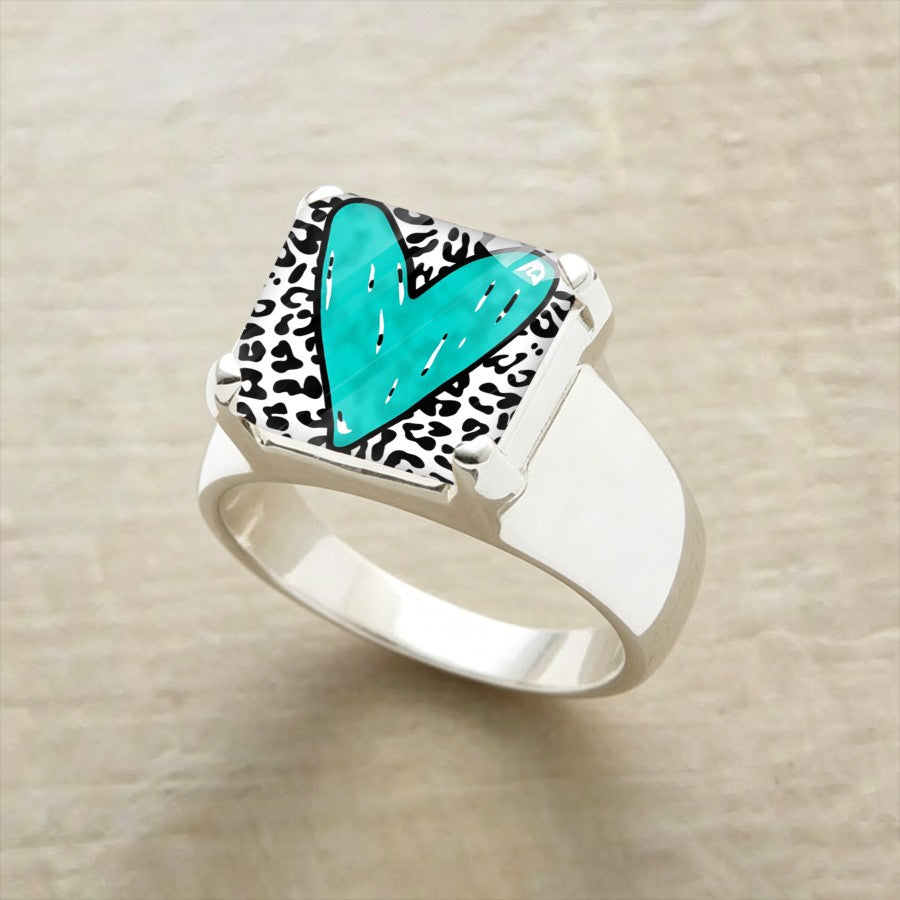 Square Leopard Print Heart Ring