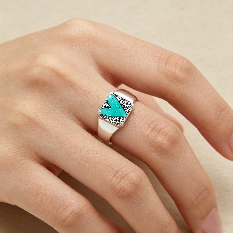 Square Leopard Print Heart Ring