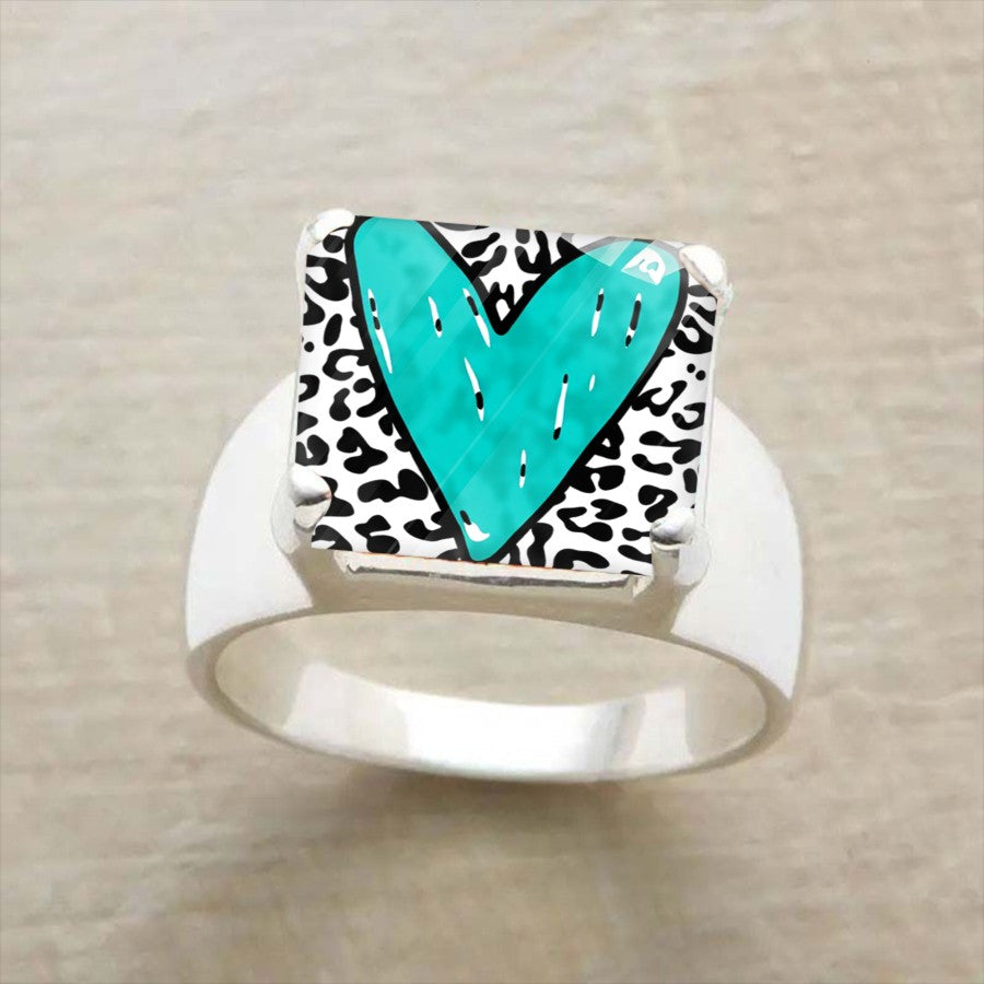 Square Leopard Print Heart Ring