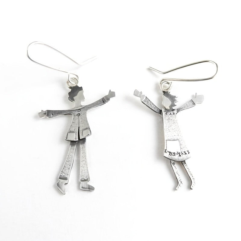 Asymmetric Cartoon Character Drop Earrings