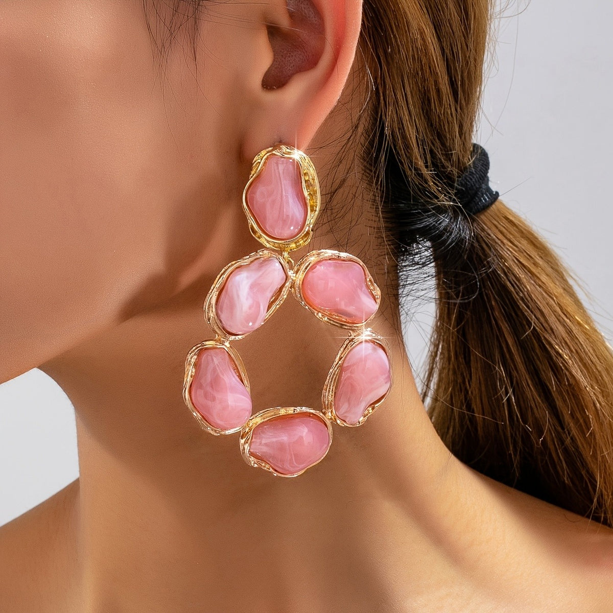 Asymmetric Multi-Color Stone Drop Earrings