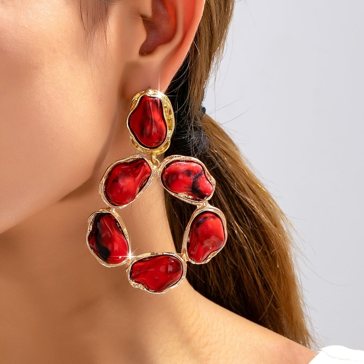 Asymmetric Multi-Color Stone Drop Earrings