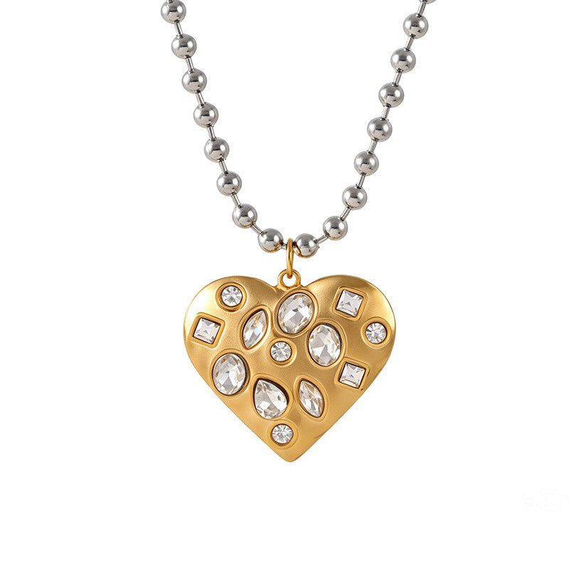 18k Cross Heart Beaded Necklace