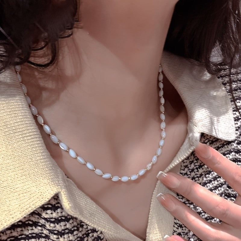Layered White Stone Bead Necklace