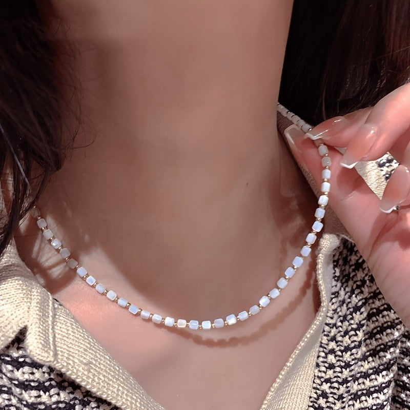 Layered White Stone Bead Necklace