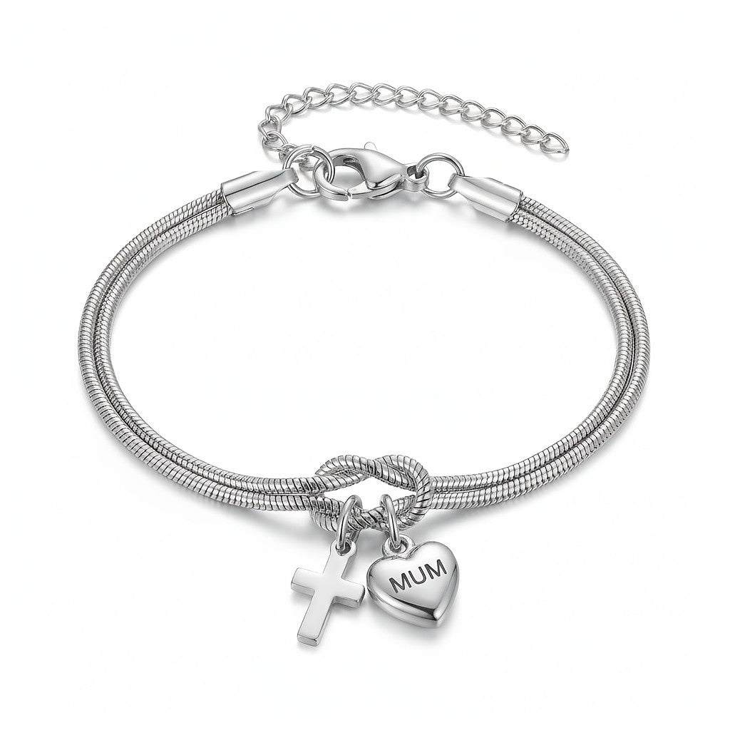 18k Heart Cross Charm Bracelet