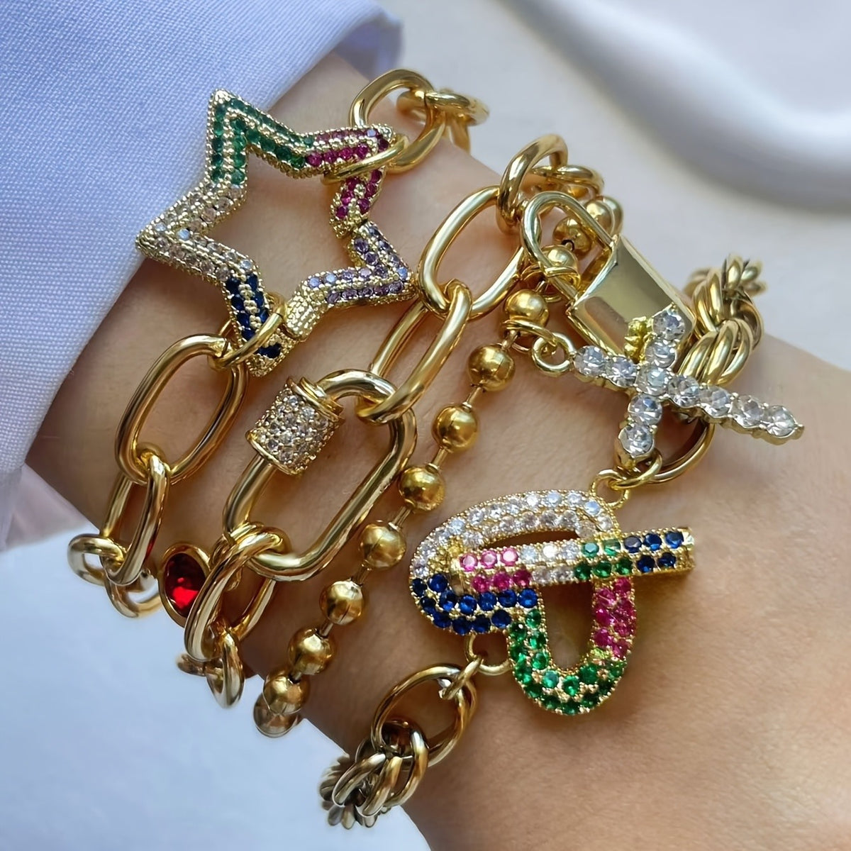 18k Multi-Color Charm Link Bracelet
