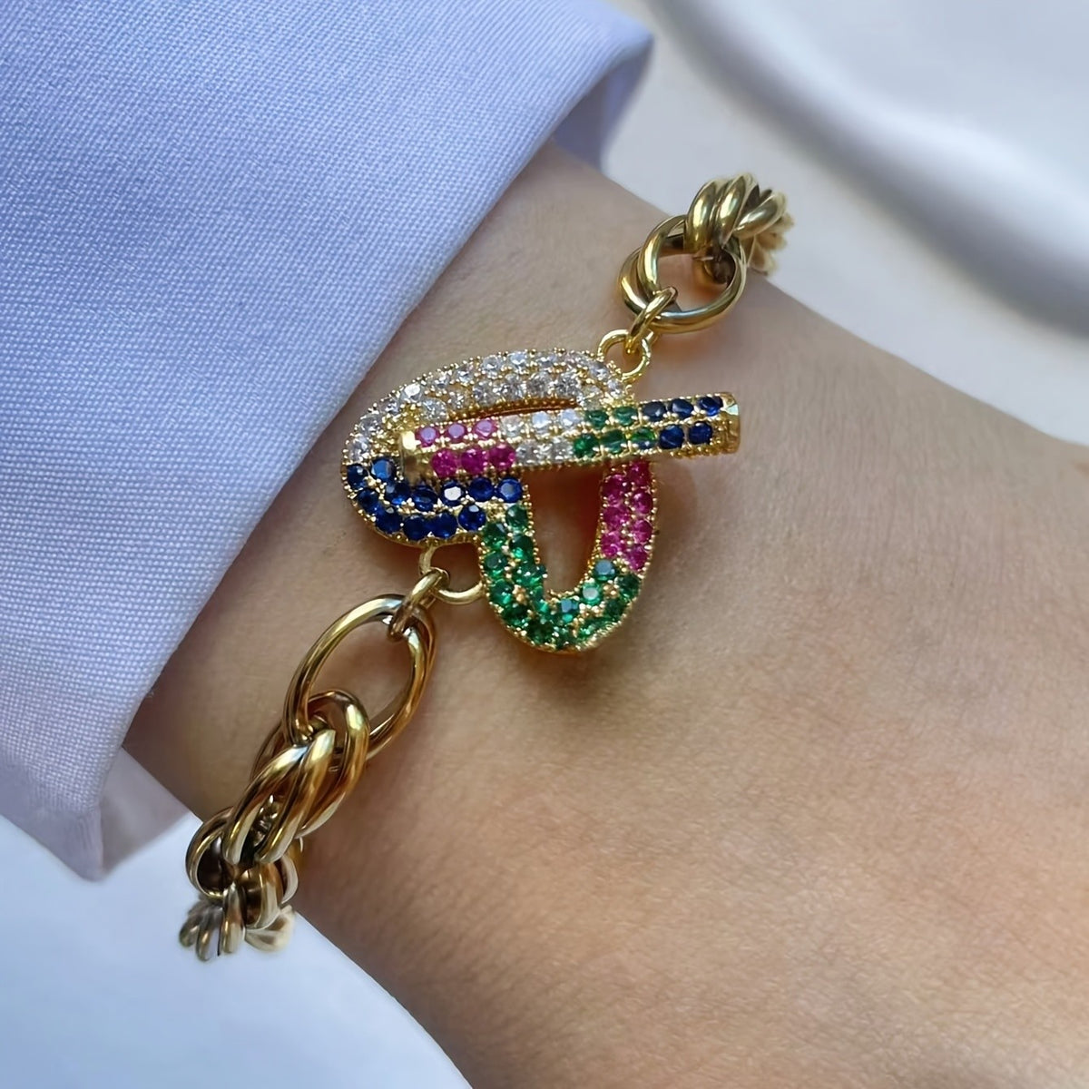 18k Multi-Color Charm Link Bracelet
