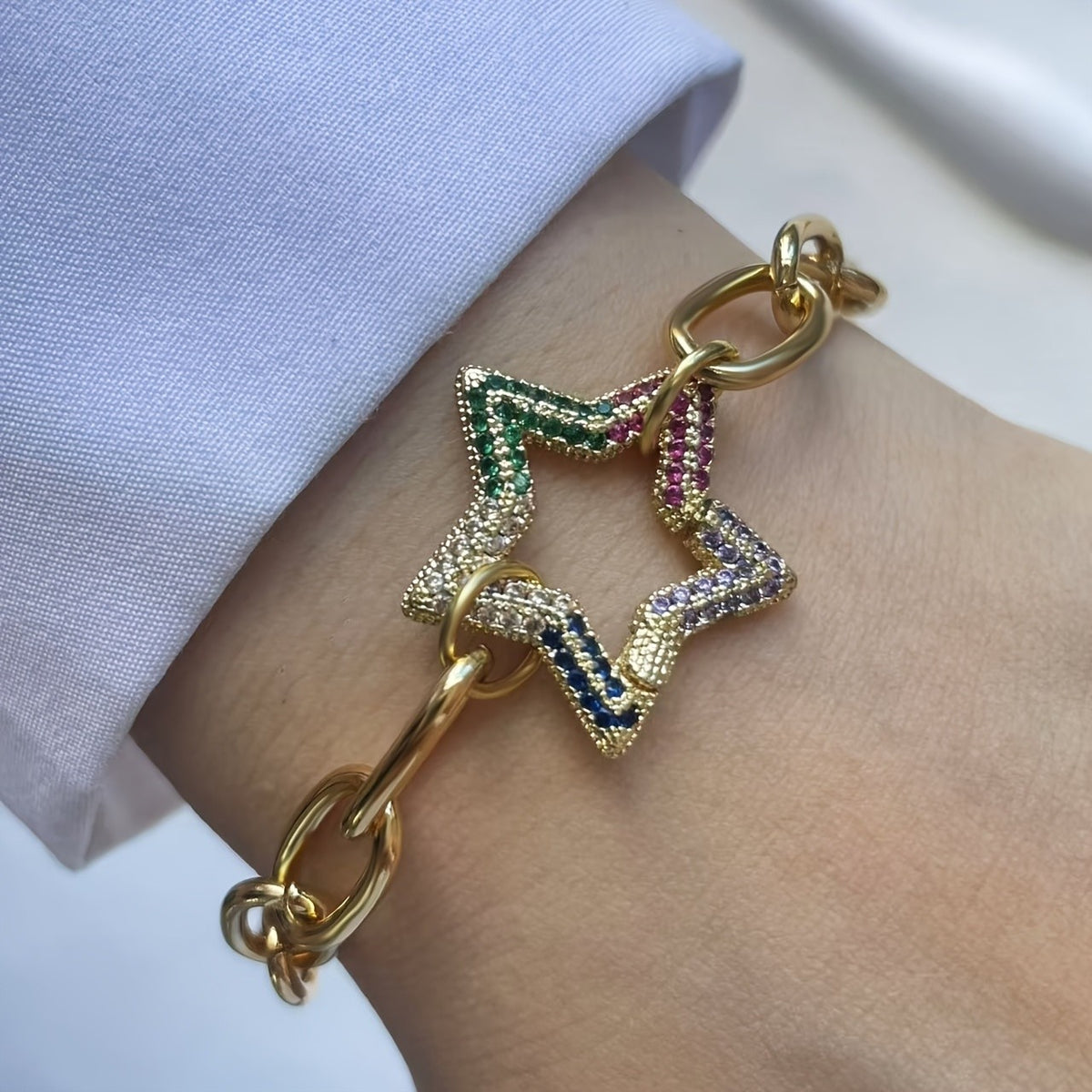 18k Multi-Color Charm Link Bracelet