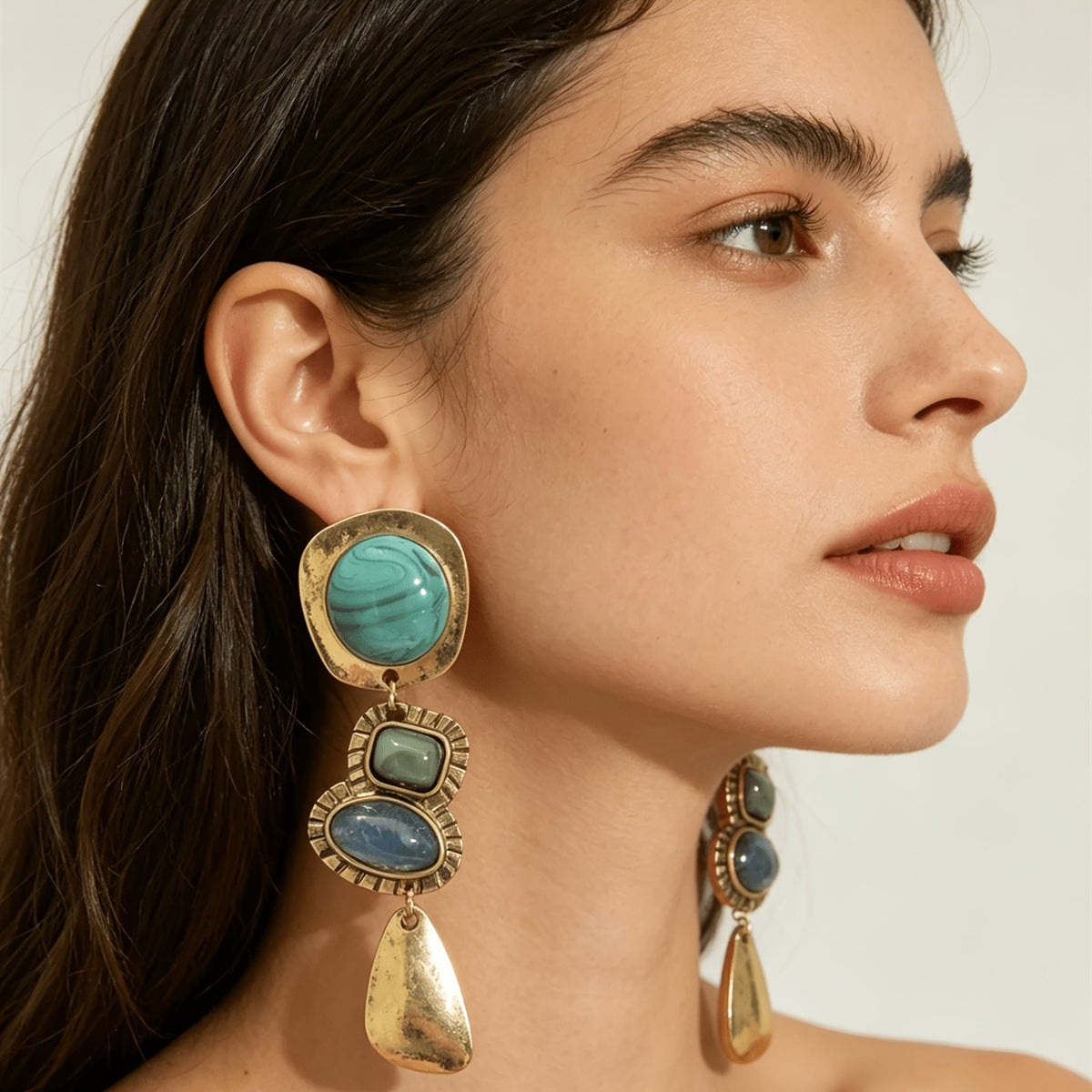 Vintage Stacked Stone Drop Earrings