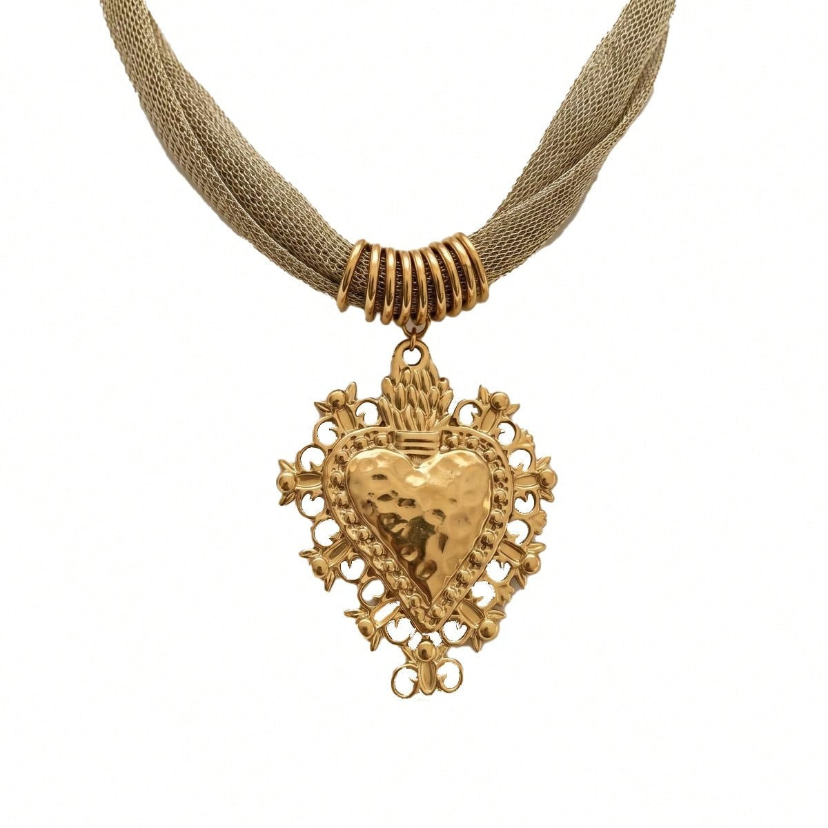 14k Vintage Heart Pendant Choker Necklace