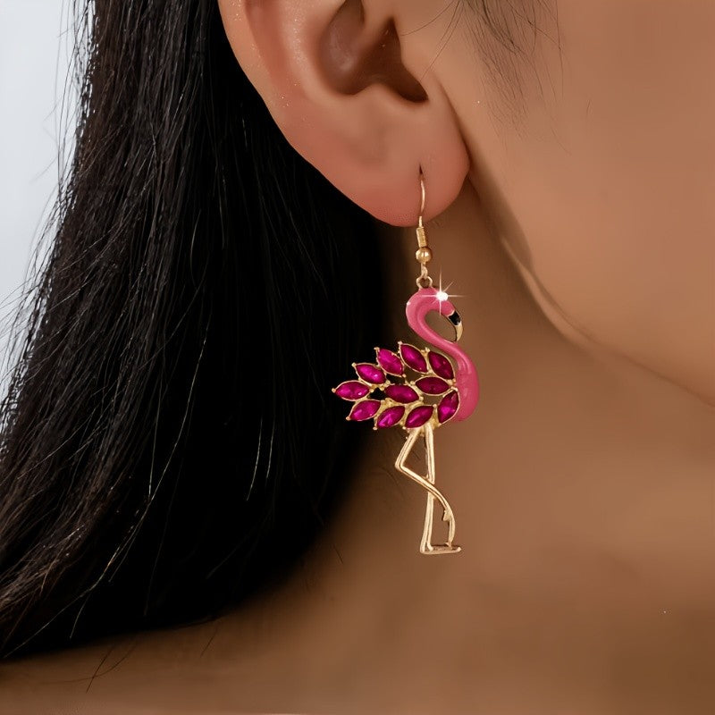 Vintage Pink Flamingo Drop Earrings