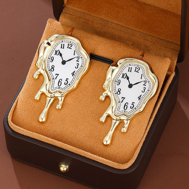 Asymmetric Melted Clock Drop Earrings