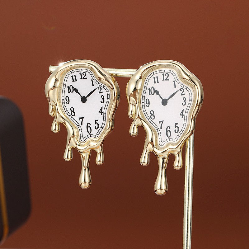 Asymmetric Melted Clock Drop Earrings