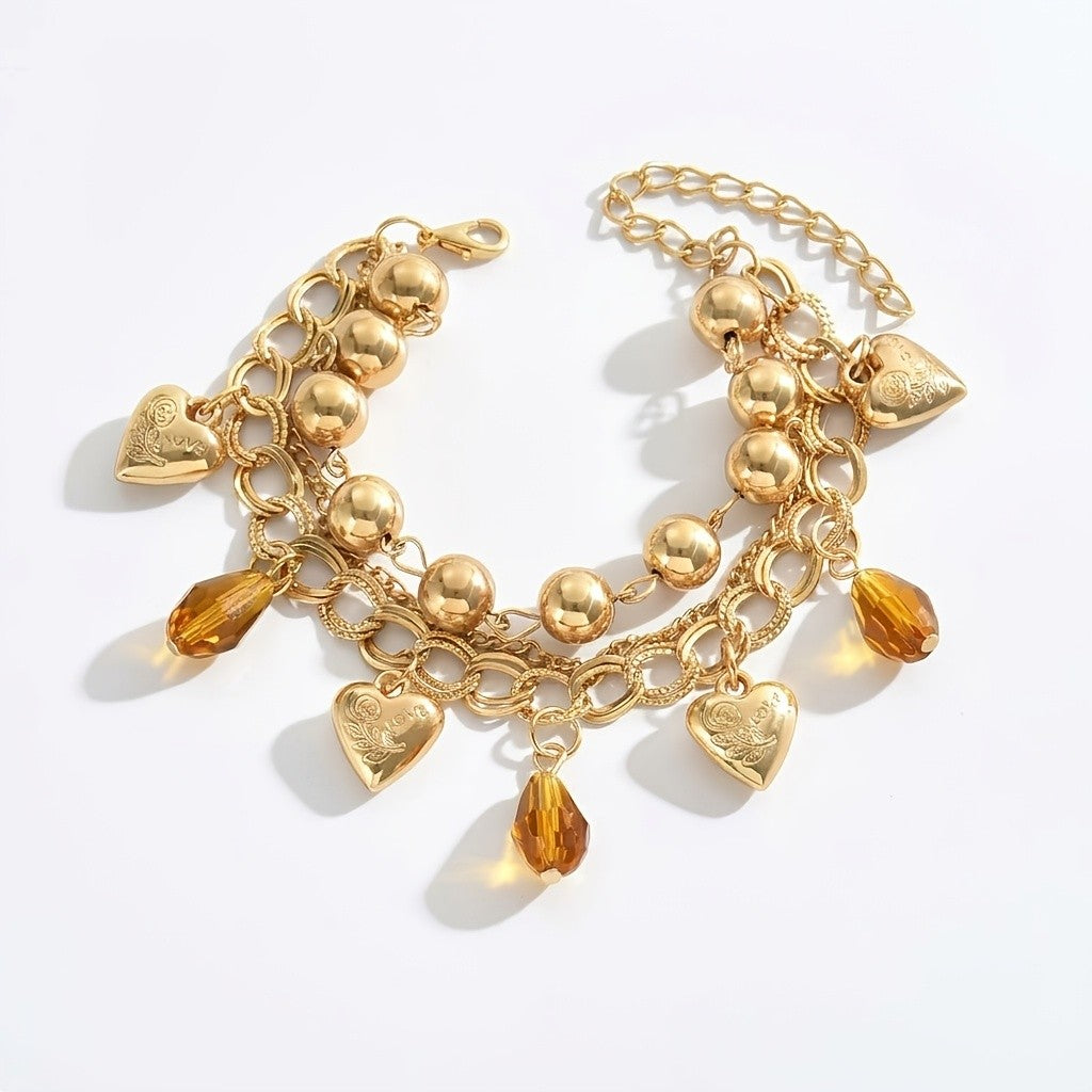 Vintage Layered Heart Charm Bracelet