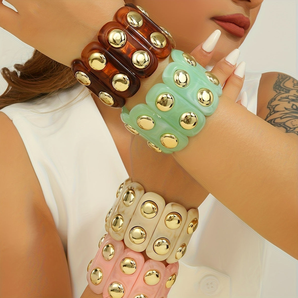 Vintage Geometric Resin Cuff Bracelet