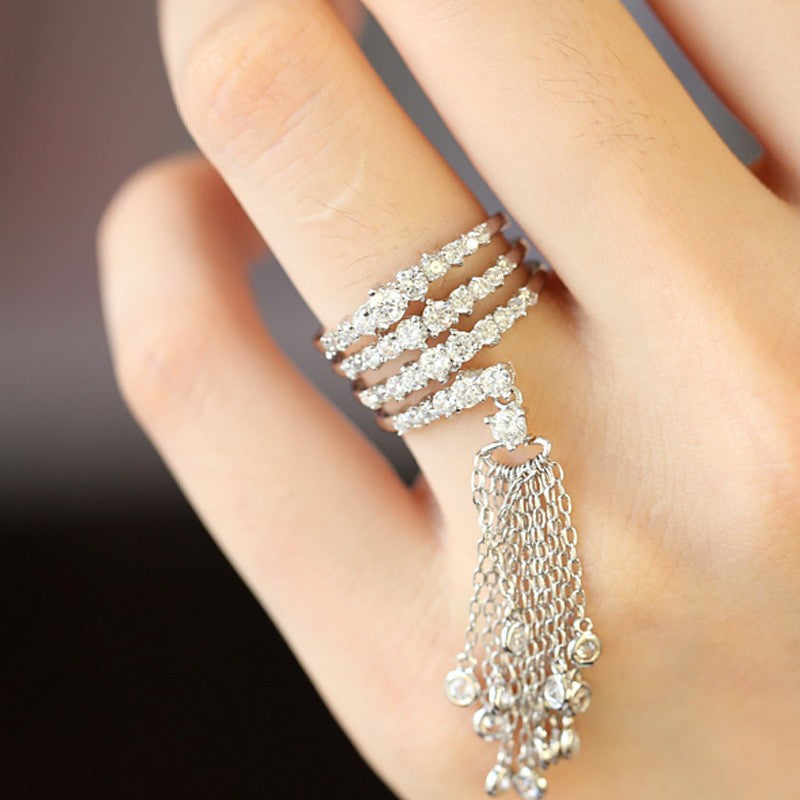 Multi-Row Zircon Tassel Ring