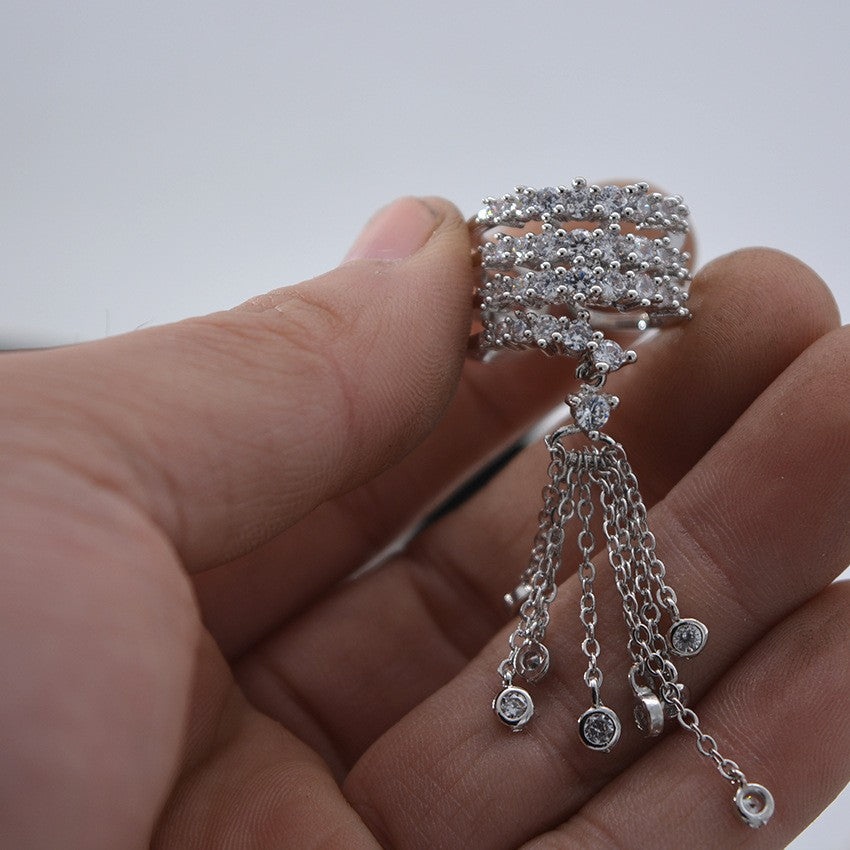 Multi-Row Zircon Tassel Ring