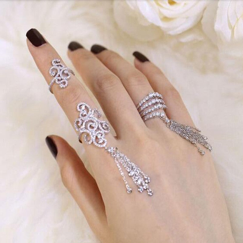 Multi-Row Zircon Tassel Ring