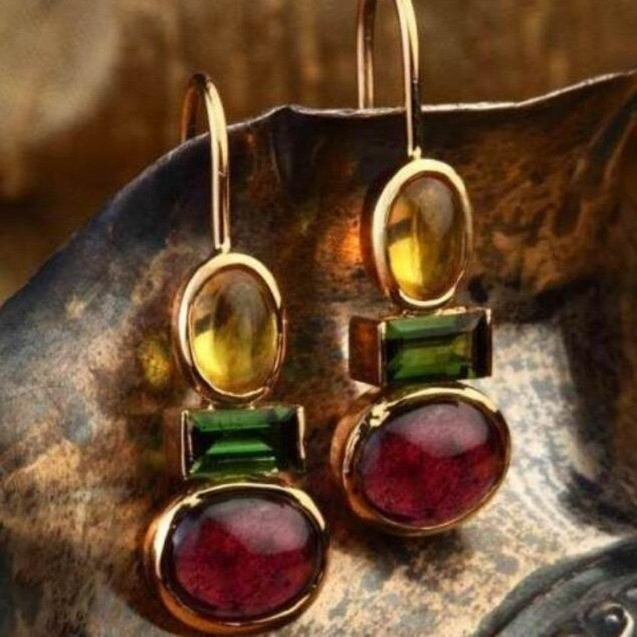 Asymmetric Vintage Geometric Stone Earrings