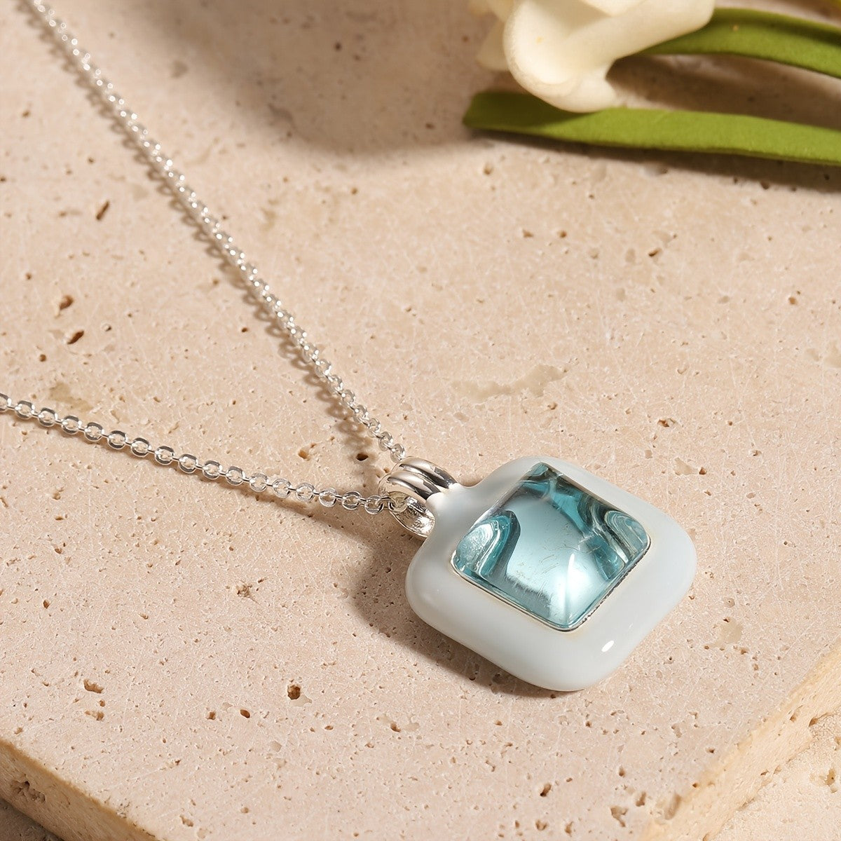 Vintage Square Glass Inlay Necklace