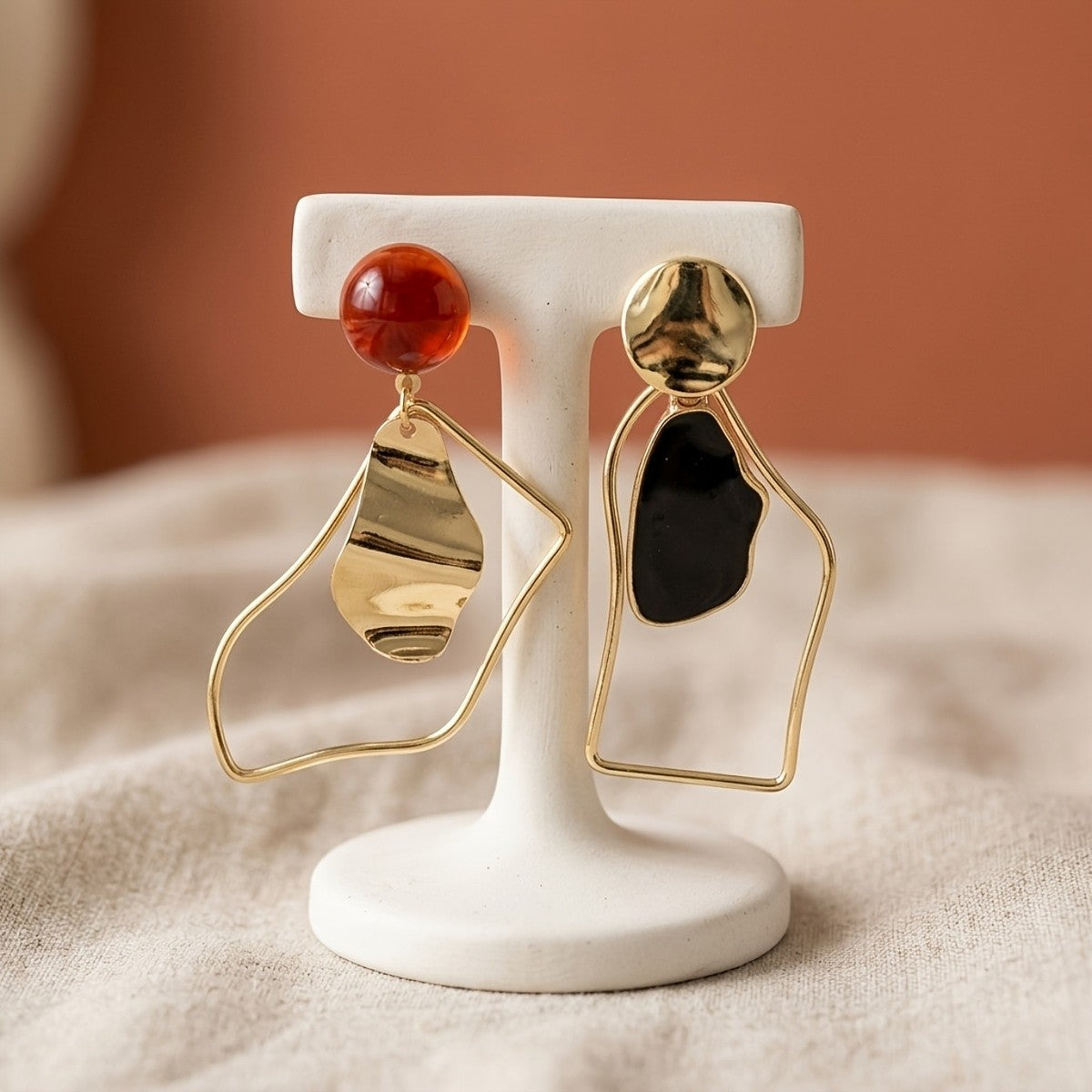 Asymmetric Geometric Resin Drop Earrings