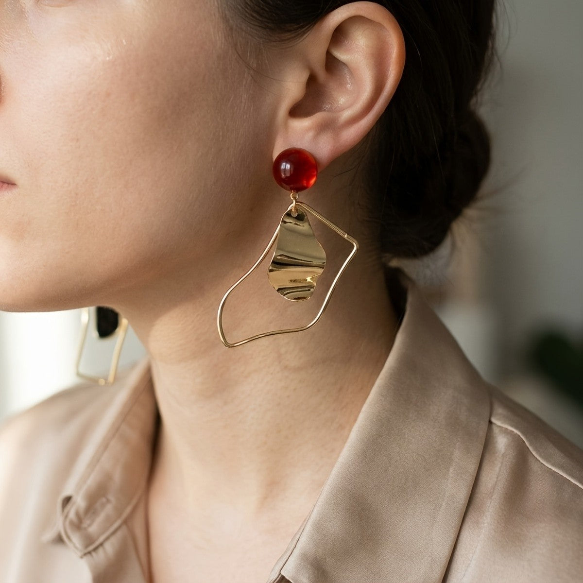 Asymmetric Geometric Resin Drop Earrings