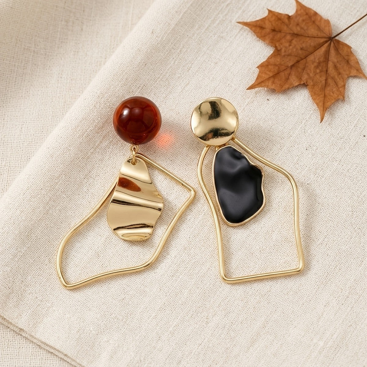 Asymmetric Geometric Resin Drop Earrings