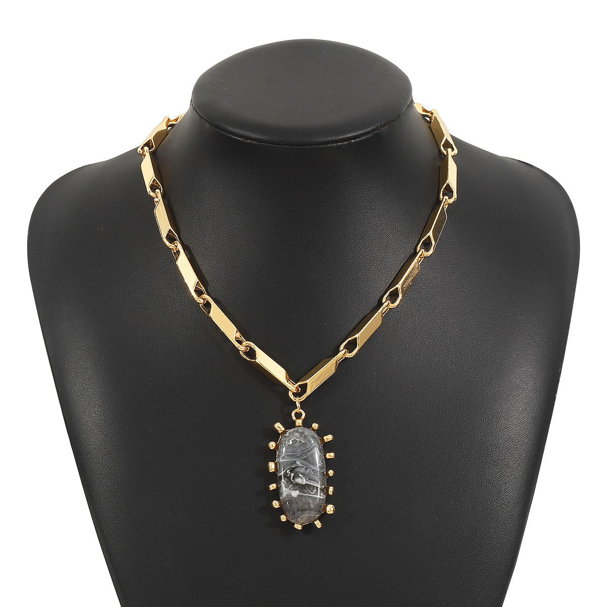 Layered Chain Resin Pendant Necklace