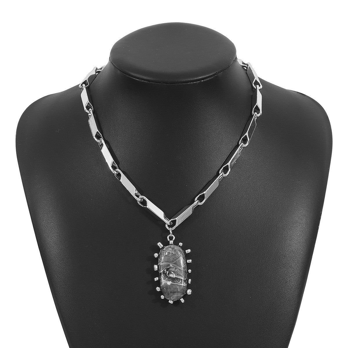 Layered Chain Resin Pendant Necklace