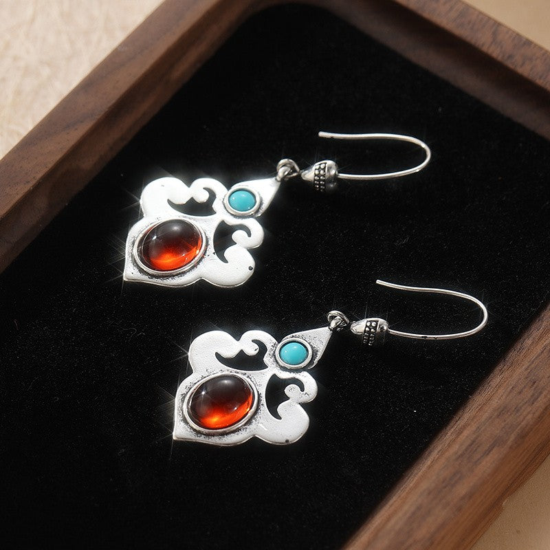Vintage Turquoise Amber Drop Earrings